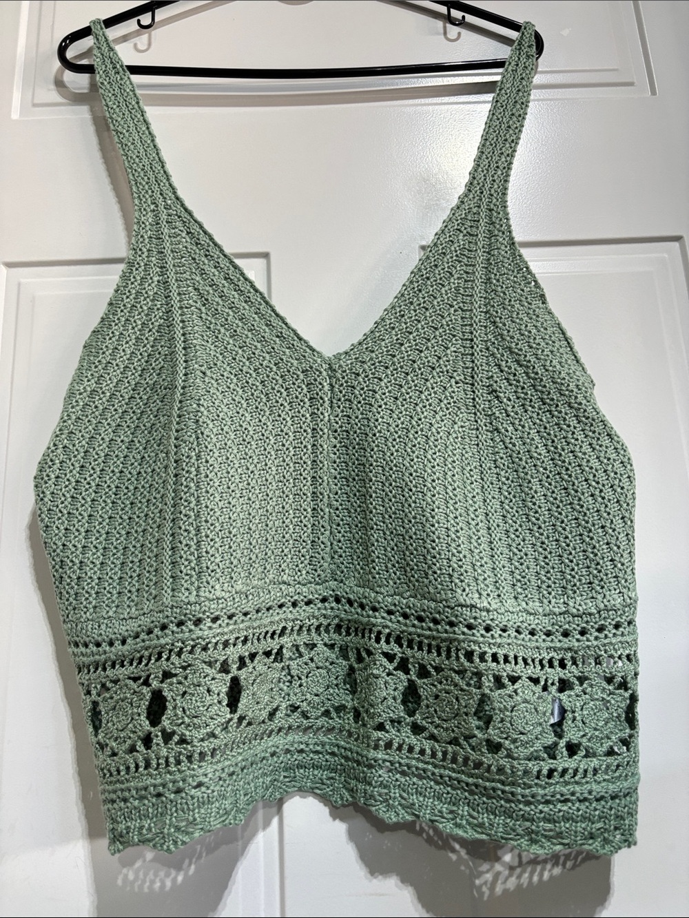 FCT Granny Crochet,knit adjustable straps,low cut V-neck,crop,trendy